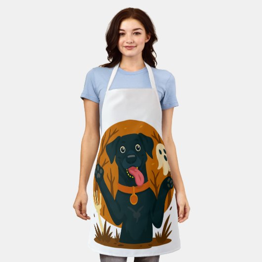 Spooky Cute Black Dog with Ghost Schürze (Getragen)