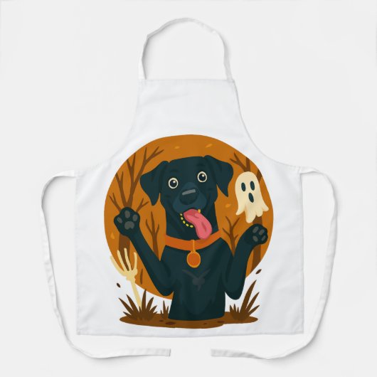 Spooky Cute Black Dog with Ghost Schürze (Vorderseite)