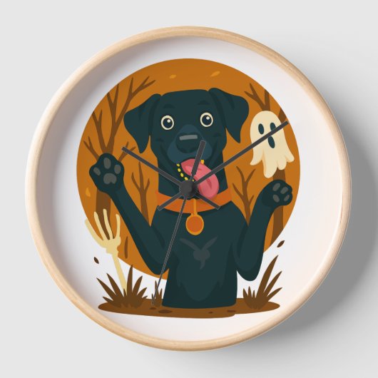 Spooky Cute Black Dog with Ghost Uhr (Vorderseite)