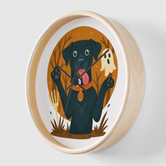 Spooky Cute Black Dog with Ghost Uhr (Winkel)