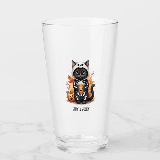 Spooky Cute Cat Halloween Glas (Vorderseite)