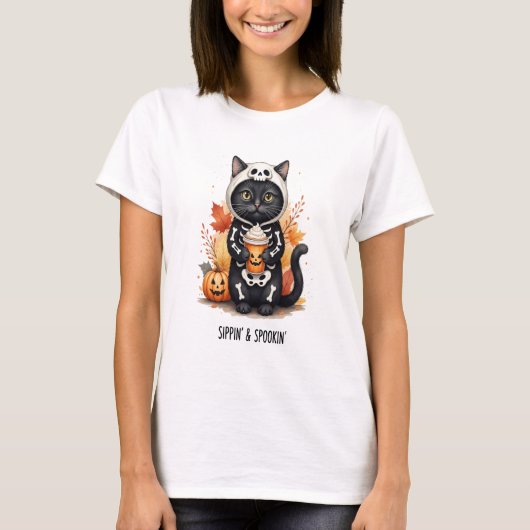 Spooky Cute Cat Halloween T-Shirt (Vorderseite)