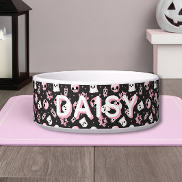 Spooky Cute Custom Name Pink & Black Halloween Dog Napf