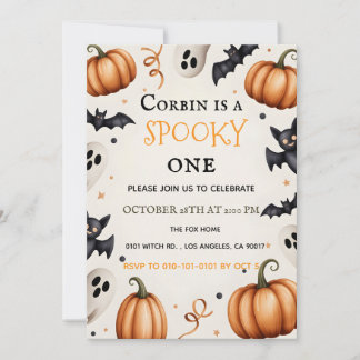 Spooky Cute Ghost & Bat Halloween Birthday Invitat Einladung