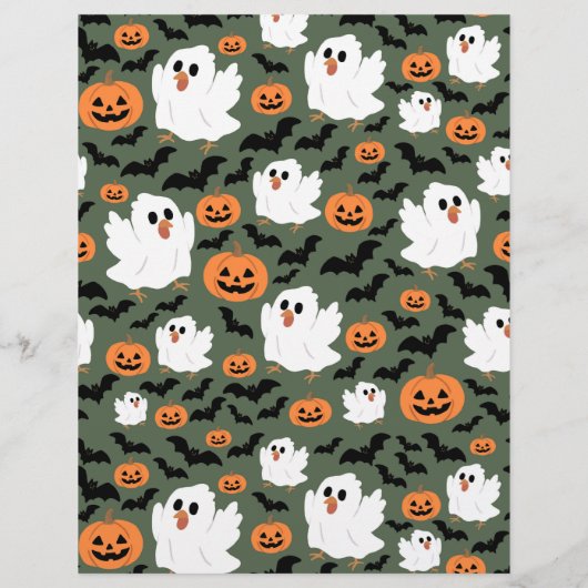 Spooky Cute Ghost Chickens with Pumpkins Card (Rückseite)