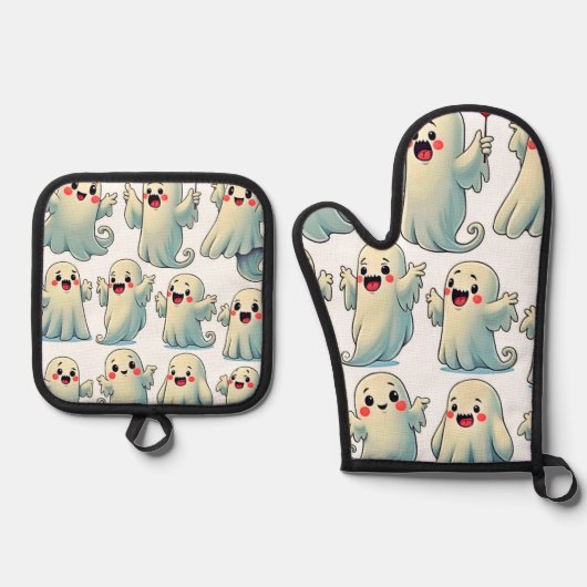 Spooky Cute Ghosts: Hauntingly Fun! Ofenhandschuh & Topflappen-Set (Vorderseite)