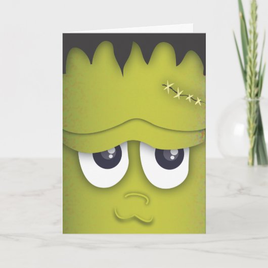 Spooky Cute Green Monster Head Halloween Card Karte (Vorderseite)
