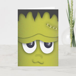 Spooky Cute Green Monster Head Halloween Card Karte