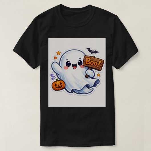 Spooky-Cute Halloween Ghost Sticker T-Shirt (Design vorne)