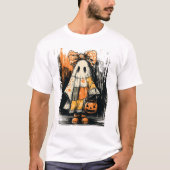 Spooky Cute Patchwork Pumpkin Flower Scary Ghost T-Shirt (Vorderseite)
