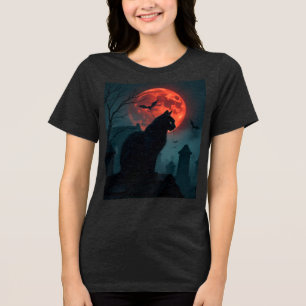 Spooky Dachkatze unter dem Blütenmond Tri-Blend Shirt