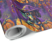 Spooky Dackel Halloween Hexe und Kürbis Geschenkpapier (Rolleneckpunkt)