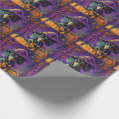 Spooky Dackel Halloween Hexe und Kürbis Geschenkpapier (Ecke)