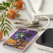 Spooky Dackel Halloween Hexe und Kürbis Schlüsselanhänger (Vorderseite rechts)