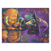 Spooky Dackel Halloween Hexe und Kürbis Tischdecke (Vorderseite (Horizontal))