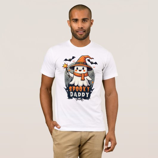 Spooky Daddy Halloween Ghost mit Hexenhut T-Shirt (Vorne ganz)