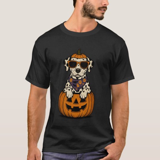 Spooky Dalmatian Pumpkin Halloween Dog Lover T-Shirt (Vorderseite)