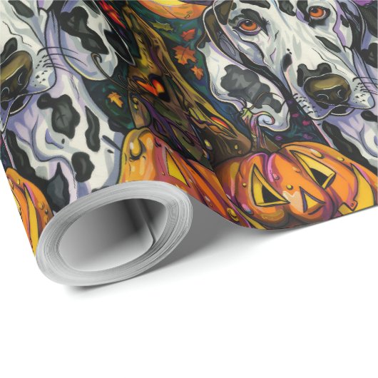 Spooky Dalmatiner Halloween Hexe und Kürbis Geschenkpapier (Rolleneckpunkt)