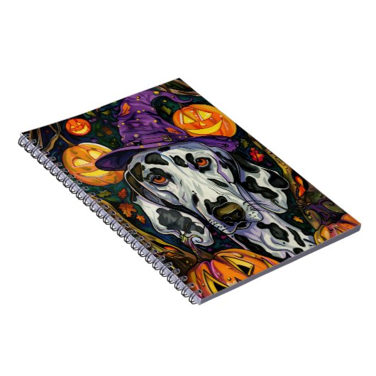 Spooky Dalmatiner Halloween Hexe und Kürbis Notizblock (Rechte Seite)