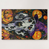 Spooky Dalmatiner Halloween Hexe und Kürbis Puzzle (Horizontal)
