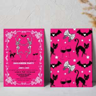 Spooky Dancing Skeletts Hot Pink Halloween-Party Einladung