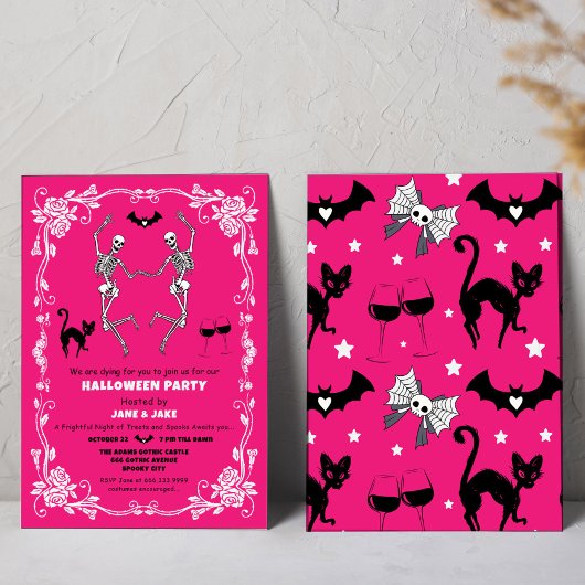 Spooky Dancing Skeletts Hot Pink Halloween-Party Einladung