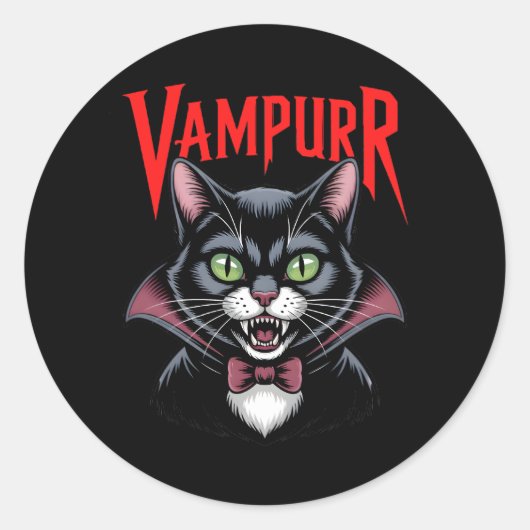 Spooky Dapper Vampurr Vampire Cat Halloween Runder Aufkleber (Vorderseite)