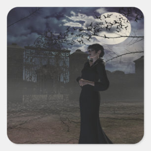 Spooky Dark Fairy im Mondlicht Quadratischer Aufkleber