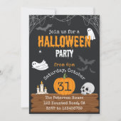 Spooky Dark Spike Web Geister Fledermäuse Hallowee Einladung (Vorderseite)