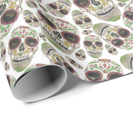 Spooky Day of the Dead Sugar Skulls Muster Geschenkpapier (Rolleneckpunkt)