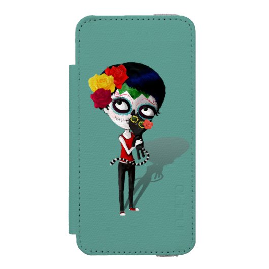 Spooky Dia de Los Muertos Girl Incipio iPhone Geldbeutel-Hülle (Folio Vorderseite)