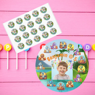 Spooky Dino Birthday Bash Custom Foto Party Runder Aufkleber