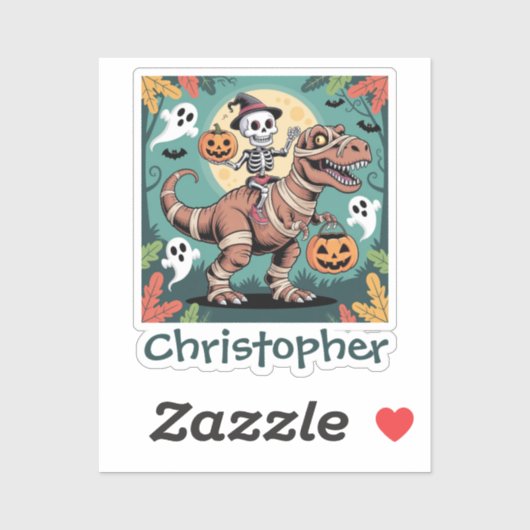 Spooky Dino Rider - Skelett auf Mummy T-Rex Aufkleber (Blatt)