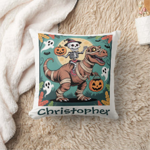 Spooky Dino Rider - Skelett auf Mummy T-Rex Kissen