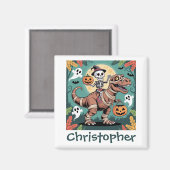 Spooky Dino Rider - Skelett auf Mummy T-Rex Magnet (Vorderseite/Rückseite)