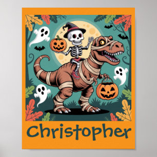 Spooky Dino Rider - Skelett auf Mummy T-Rex Poster