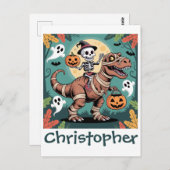 Spooky Dino Rider - Skelett auf Mummy T-Rex Postkarte (Vorne/Hinten)