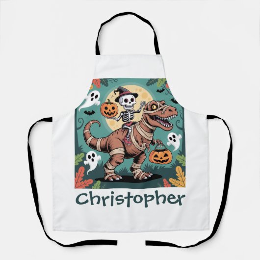 Spooky Dino Rider - Skelett auf Mummy T-Rex Schürze (Vorderseite)