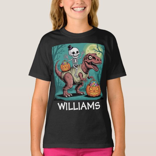 Spooky Dino Rider - Skelett auf Mummy T-Rex T-Shirt (Vorderseite)