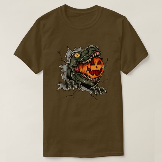 Spooky Dinosaurier aß Pumpkin Happy Halloween T-Shirt (Design vorne)