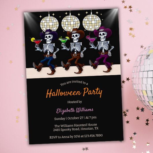 Spooky Disco Dancing Skeletts Halloween-Party Einladung