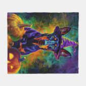Spooky Doberman Hund Halloween Hexe und Pumpkin Fleecedecke (Vorderseite (Horizontal))