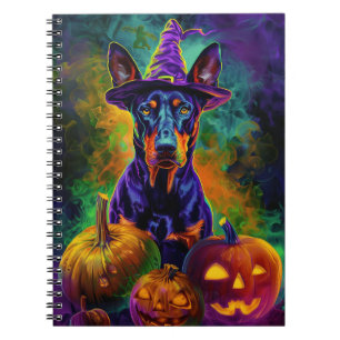 Spooky Doberman Hund Halloween Hexe und Pumpkin Notizblock