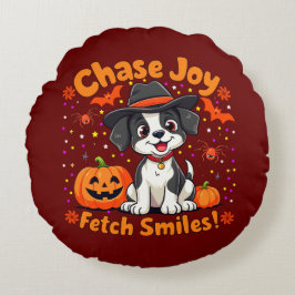 Spooky Dog Art: Halloween Joy & Lächeln holen! Rundes Kissen