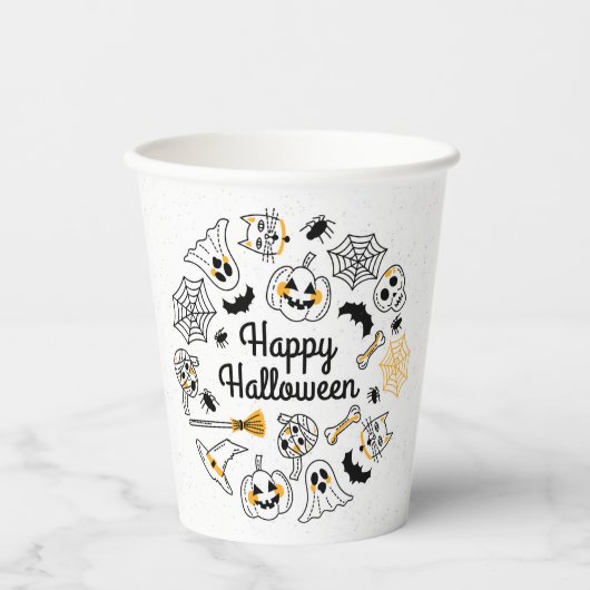 Spooky Doodle Halloween Paper Cups Pappbecher (Vorderseite)