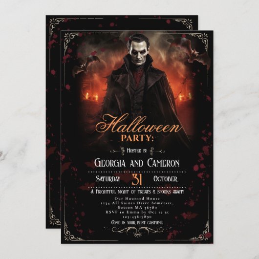 Spooky Dracula Halloween-Party Einladung (Vorne/Hinten)