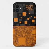 Spooky Dreams Halloween Orange Black Squares Grau