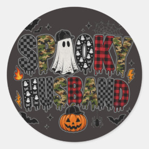 Spooky Ehemann Halloween Camo Kariert Gemischt Runder Aufkleber