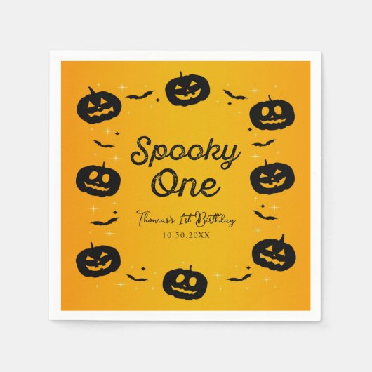 Spooky Ein Geburtstag Halloween Pumpkins & Bats Serviette (Vorderseite)