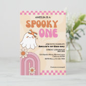 Spooky ein niedlicher Geist Pink Mädchen ersten Ge Einladung (Stehend Vorderseite)